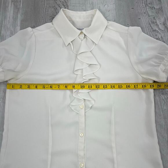 Pendleton White Ruffle Short Sleeve Sheer Button Collared Coquette Fairy Blouse - Picture 7 of 8